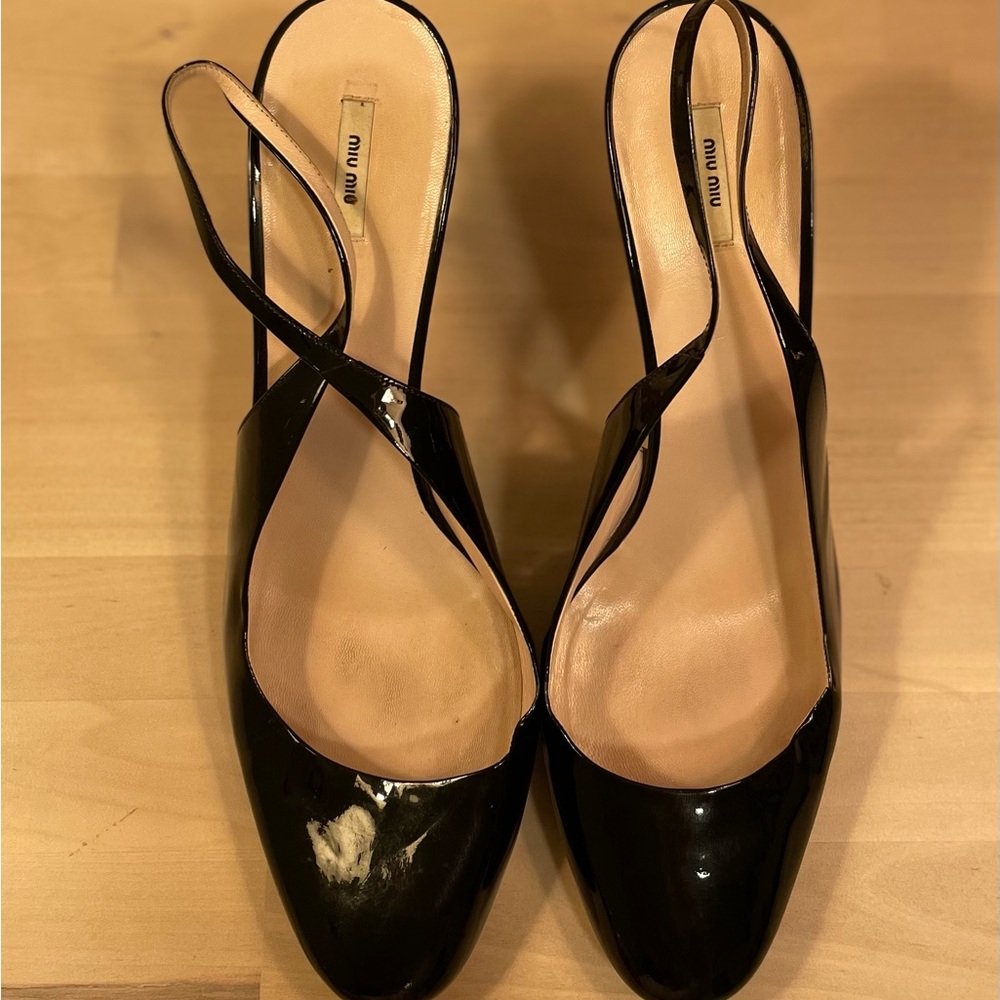 Miu Miu BlackPatent Leather Slingback Heels Sandals Shoes US 11 - Picture 5 of 6